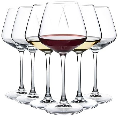UMEIED Juego de 6 copas de vino tinto (15 onzas), copas de vino burdeos de tallo largo y transparentes, perfectas para degustación de vino, aniversario, boda, fiesta y hogar