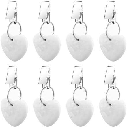 RJUN 8pcs Tablecloth Weights Tablecloth Pendant Stone Table Cover Weights Hangers with Metal Clips (Heart-White)