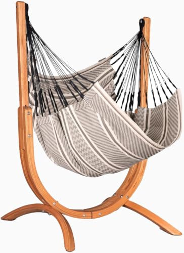 LA SIESTA® – Udine Hängstol i Mjuk Ekologisk Bomull Med Trästativ – Handgjord, Rivbeständig – FSC-Certifierat Eukalyptusstativ – Inomhusstol – Zebra