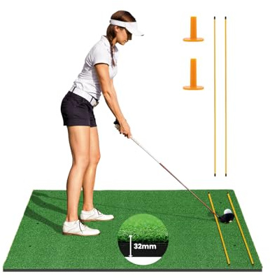 GOPLUS Tapis de Frappe Golf 152x92cm, Tapis d'Entraînement en Gazon Artificiel,2 Bâtons d'Alignement et 2 Tees de Golf pour Amateurs et Débutants