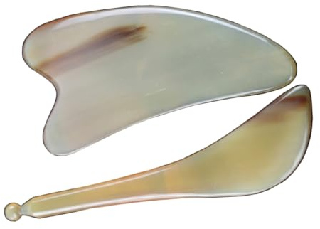 FRCOLOR 2stücke Yak Horn Gesichtsmassagegerät Scrapping Massager Mit Ergonomischem Design Sanfter Oberfläche Leicht Und Langlebig Für Gesicht Augen Hals Zuhause Und Unterwegs