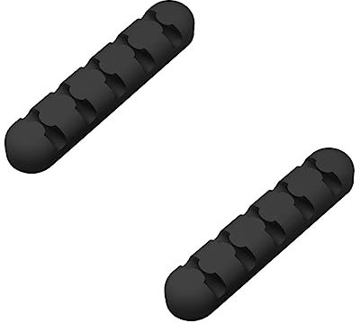 Veemoon Silicone Cable Organizer for Desk Self-Adhesive Cord Management Clips for USB Charger Data Cables Flexible Black Wire Holder for Home Office Car Use