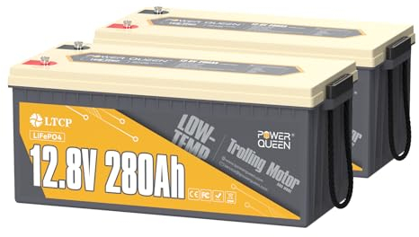 Power Queen 12.8V 280Ah Lithium Batterie 2-Pack, 2548Wh Niedrigtemperaturschutz LiFePO4 Batterie, Eingebaut in 200A BMS, 4000+ Tiefe Zyklen Energie, Ideale Ersatzleistung für Camping, Marine, Off-Grid
