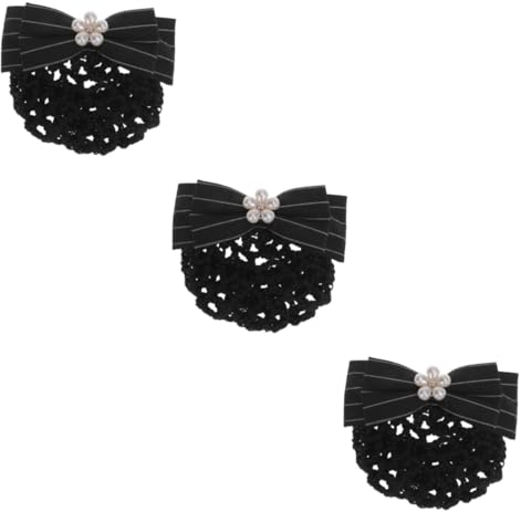 FRCOLOR 3stücke Bowknot Haarnetz Mit Perlen Elastische Haarnadel Für Frisuren Dickes Netz Im Gestreiften Design Für Elegante Anlässe Und Alltag