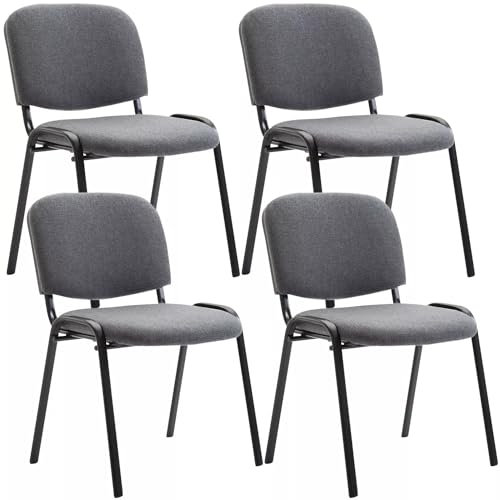 In And OutdoorMatch Besucherstühle Jaylon - Grau - 4er Set - Kunstleder - Metall Matt Schwarz - 53x53x83cm - Stapelbar - Gepolsterter Sitz