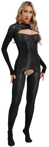 Fldy Damen Sexy Bodystocking Für Sex Transparente Strumpfhose Offener Schritt/Brüste Reizwäsche Erotische Dessous Nachtwäsche Schwarz_A Einheitsgröße