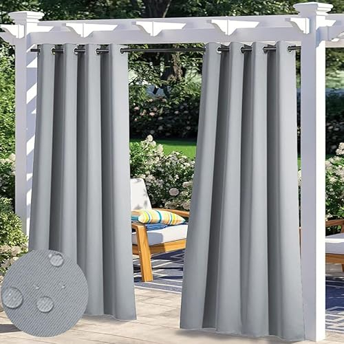 Wasserdicht Outdoor Vorhänge für Pavillon, Hitzeschutz Blickdicht Gardinen für Schlafzimmer, Sonnenschutz Datenschutz Outdoor Vorhang mit Ösen, 1 Stück, Grau, B254xH160cm