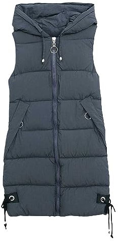 Daunenweste Damen Mit Kapuze - Damen Steppweste Lang Ärmellos Kapuzenweste Freizeit Ärmellos Jacke Mit Taschen Reißverschlüsse Wintermantel Große Größen Warmer Daunenmantel Übergangsmantel