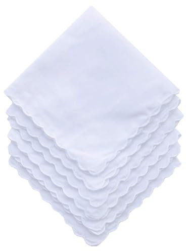 SMTCM 10 Stück Taschentücher Weiß Hochzeit 30x30cm Square Baumwolle Stofftaschentücher zum Besticken mit Gewelltem Rand Handkerchief Anzugtaschentücher Klein Einstecktücher für Braut DIY Geschenke