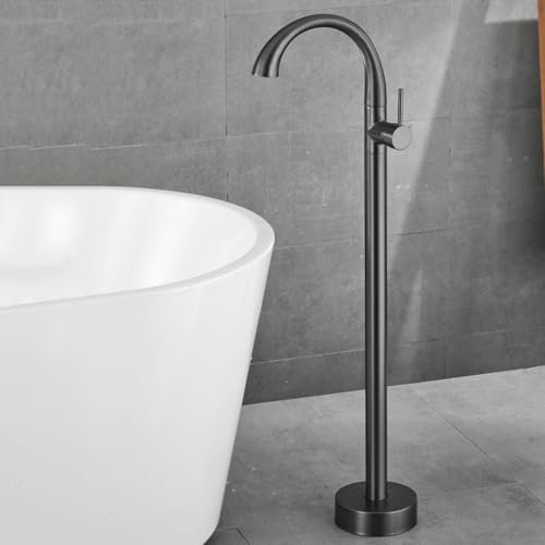 BiaoTeng Badewannenarmatur für Freistehende Badewanne Heiße und Kalte Messing 360° Drehbarer Auslauf Standarmatur Freistehende Wannenarmatur Grau