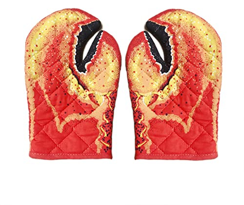 1 Pair Lobster Claw Oven Mitts Heat Resistant Oven Gloves Cute Crab Claw Kitchen Gloves Microwave Oven Mittens High Temp Cotton Lined Baking Grilling Gloves Cooking Mitts for Pizza Toaster BBQ