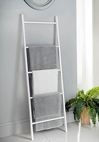 EliteKoopers 6 Rung Modern Wooden Blanket Towel Ladder Hooks Rack Decor Shelf Towel Holder Stand For Home, Bathroom (1Pcs White)