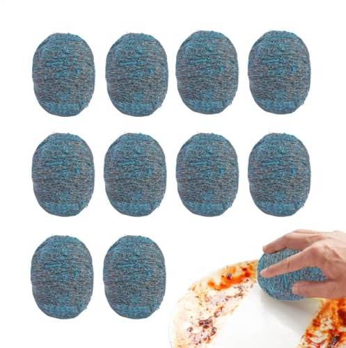 Topfreiniger – 10 Stück Stahlwolle-Schrubber | Scheuerschwämme | Topfreiniger | Stahlwolle-Pads | wiederverwendbarer Stahlschrubber | Scheuerschwämme für Grillroste, Töpfe, Pfannen, Herde