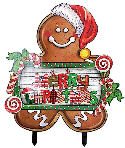 POPETPOP Weihnachtsdekoration Gartenschild Lebkuchenmann Zeichen Outdoor Deko Für Garten Rasen Terrasse Veranda Weihnachtsbedarf Wetterfest