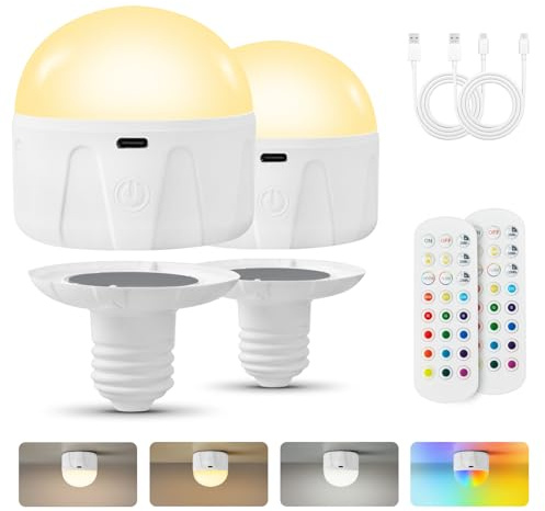 Weaboopre Bombillas recargables con control remoto, 2000 mAh, magnéticas, alimentadas por batería, bombilla LED E26 con temporizador para lámparas/candelabros/camping al aire libre, 3 temperaturas de