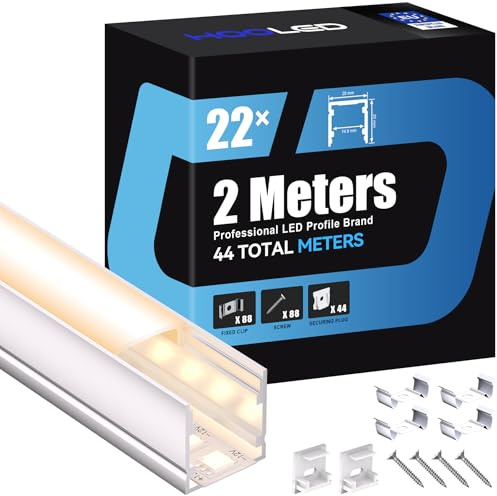 LED Profil 22×2m(44m)Aluminium U-Form mit Milchig Weißer Abdeckung Kanal Diffusor,Alu Profil LED leisten Schienen kanalleiste Aluprofil Streifen Profile,lichtkanal led strip aluschiene unterputzprofil