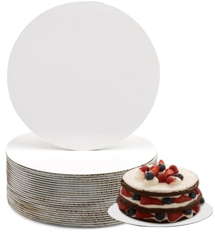 BATINO 25Pz Sottotorta Tondo 20cm di Cartone, Sottotorte Cartone Vassoio Torta Rotondo Riutilizzabile in da 3 mm di Spessore, Sottotorta Tondo per Feste Matrimoni, Decorazioni per Torte