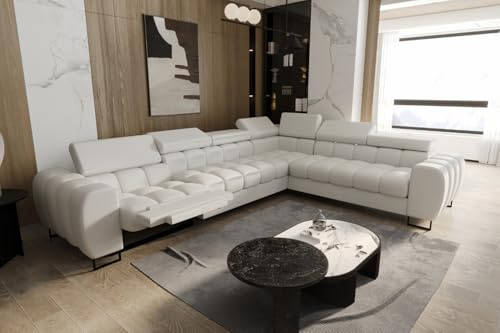 Friderik Aspen Max Relax Canapé d'angle 330 x 260 cm, avec fonction couchage et relax, cuir synthétique Madrit, appuie-têtes réglables, surface de couchage 117 x 190 cm, blanc, droite