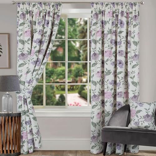 Coopers of Stortford - Felicity Curtains Heather 90x90in - 100% Cotton Half-Panama Weave - Luxuriously Lined Polycotton - Durable and Lightweight - Machine Washable - Easy to Hang