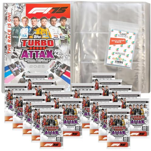 Bundle mit Topps - Turbo Attax Formel 1 2025 - Trading Cards - 1 Leere Sammelmappe + 20 Booster + Exklusive Collect-it Hüllen