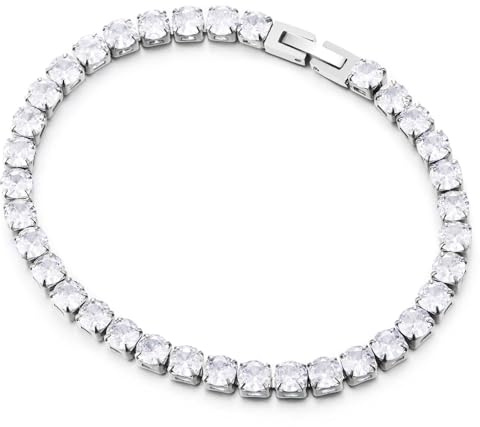 COOLSTEELANDBEYOND Klassisches Tennisarmband für Damen Funkelnde Runde Zirkonia mit Stahl Elegantes Schmuck Geschenk
