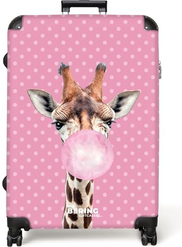 NoBoringSuitcases© Koffer Groß Reisekoffer 4 Rollen Leicht Kindertrolley | 77x51.5x28 cm - XXL Reise Hartschalenkoffer Suitcase Large Muster - Punkte - Giraffe
