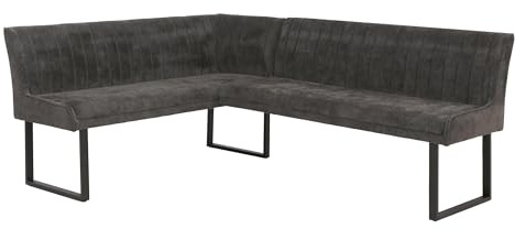 Mendler Eckbank HWC-O82, Chenille Öko-Tex Metall, 159x210cm - dunkelgrau | Esszimmerbank, Bank, Stoff/Textil (310g/m²)