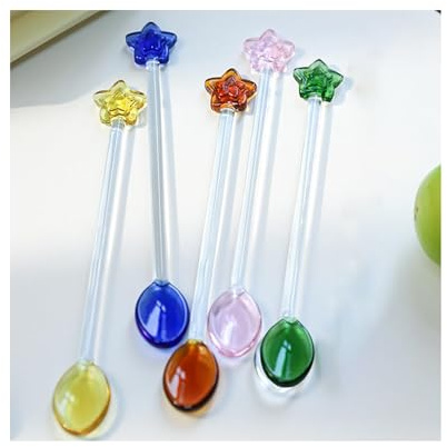 5 cucharas de café transparentes para agitar, varillas de cristal coloridas con cabeza de flor, barra mezcladora de acrílico, barra mezcladora de cóctel y leche