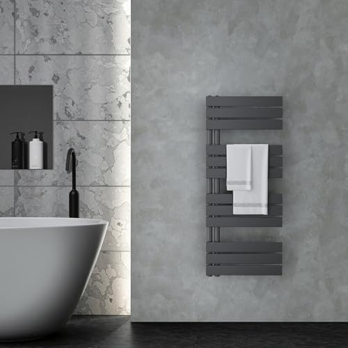 VILSTEIN® Badheizkörper [120x50cm] - Handtuchheizkörper Elektrisch einsetzbar [SEITLICH OFFEN] - Handtuchtrockner Badezimmer - Handtuch Heizkörper Bad - Handtuchheizung - Wandheizkörper - (Schwarz)
