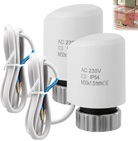 2 x Stellantrieb Fussbodenheizung AC 230V, M30 x 1,5 NC Thermischer Stellantrieb(stromlos geschlossen), Thermoelektrischer Stellmotor, Fußbodenheizung Ventil für nahezu jeden Heizkreisverteiler