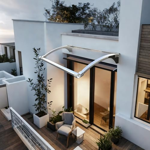 JHIAADEY Tenda Da Veranda Pensilina In Policarbonato E Alluminio,Pensilina Tettoia for Porta O Finestra,Tendalino for Finestra for Esterno,Tettoie Protezione Uv Copertura(90 * 210cm/35.4 * 83in)