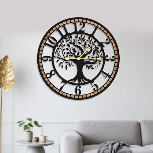 GEXHSRGD Orologio da Parete Albero della Vita, Orologio da Parete Grande Decorativo in Metallo e Legno, Design Silenzioso senza Tick-Tac e funziona con batterie, Adatto per Soggiorno 24 Pollici