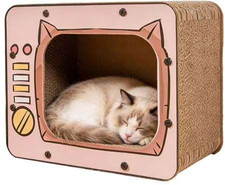 Casa Rascador para Gatos,Cama de Cartón en Forma de Televisión,Grande Casa de Cartón para Rascar para Gatos - para Proteger Muebles, Enriquecimiento, Juego y Ejercicio de y Animales