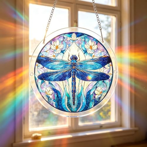 Acrylic Jigsaw Puzzle Suncatcher, DIY Dragonfly Suncatcher Puzzles Stained Glass Window Hanging, Sun Catcher Kit Acrylic Puzzle for Home Window Garden Decor, Gift for Women, Mom, Friends
