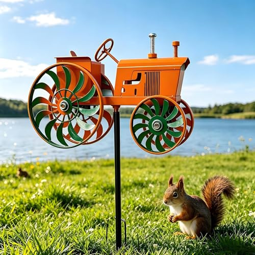 Vintage Tractor Wind Spinner, 68cm Vintage Metal Wind Sculptures & Spinners Outdoor Garden Stake Sculpture Motion Art WindSculpture Tractor Stake, Retro Farmhouse Windmills Lawn Ornament