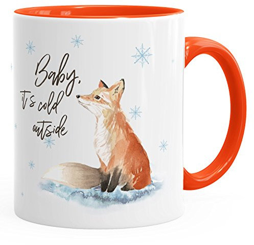Autiga Tasse Weihnachten Baby it`s cold outside Spruch Fuchs Winter Schnee Fox Weihnachtsbecher Weihnachtstasse Orange unisize