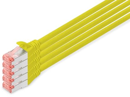 DIGITUS Câble LAN Cat 6-10m - 5 pièces - RJ45 Câble réseau - S/FTP Blindé - Compatible Cat 6A & Cat 7 - Jaune