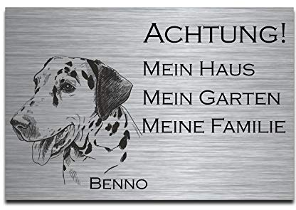 Echtes Edelstahl Hinweis-Schild Türschild Größe 12x8 oder 15x10 cm  Achtung  Hund Schäferhund selbstklebend oder mit Bohrlöcher Betreten auf eigene Gefahr Hundeschild Modell: M12