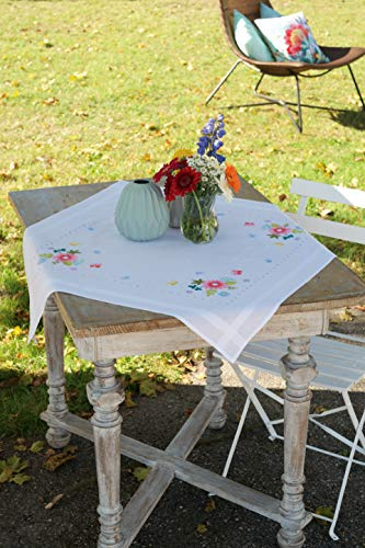 Vervaco Stickpackung Tischdecke Sticken Set Erwachsene Vorgedruckt Frühlingsblumen Stickdecken Vorgezeichnet Decke Sticken Stickpackung Plattstich 80 x 80 cm Stoff zum Sticken Kreatives Geschenk