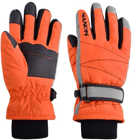 Azarxis Kids Ski Gloves Winter Snow Glove Windproof Warm Fleece Lined Thermal for Children Boys Snowboarding Sledding Cycling Skiing Riding Skating Biking (Orange - 8-10 Years)