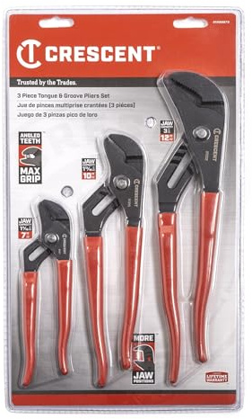 Crescent Tool Pliers Set 3Pc T&G Straight Jaw Black Phosphate 7 10 12