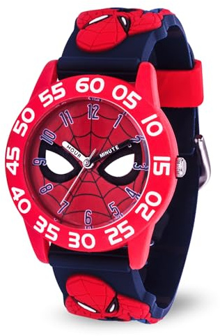 Marvel Spider-Man barn plast tid lärare analog kvarts 3D armbandsklocka, Svart, Kvartsur