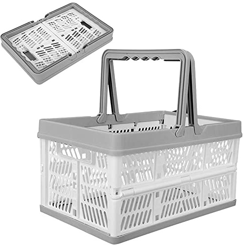 Kleine Klappbox Faltbar mit Henkel, Transportkiste Faltbox Faltschachtel mit Griff, Einkaufskiste klappbar, Aufbewahrungskorb Einkaufskörbe, 29,8 x 19,8 x 16,3 cm