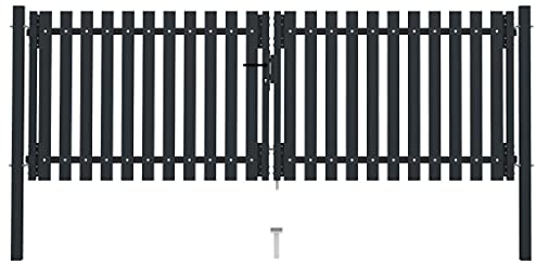 vidaXL Cancela Doble de Valla Puerta Jardín Panel Patio Exterior Práctica Cerradura Manija Estilo Moderno de Acero Gris Antracita 306x175 cm