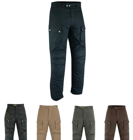 warrior gears Men's Waxed Cotton Motorcycle Trousers, Mens Motorbike Trousers, Waterproof Trouser for Outdoor, Armoured Biker Textile Winter Pants for Men