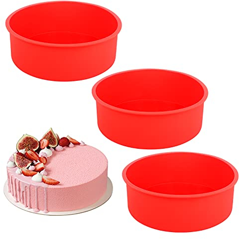 Silikon Backform Rund 3 Stück Antihaft Brotbackform Flexible Kuchenform Profi Kastenform 6 Zoll Runde Silikon Kuchenform BPA-Frei für Schichtkuchen Käsekuchen Regenbogenkuchen 16.5cm Durchmesser Größ
