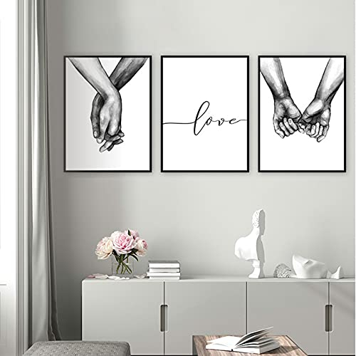 Set di Stampe da Parete, Tenersi per Mano in Bianco e Nero, 3 Pezzi Premium Poster Quadri Moderni Soggiorno Poster Abbinati per Camera da Letto Soggiorno Decorazioni 40 x 50cm (L)