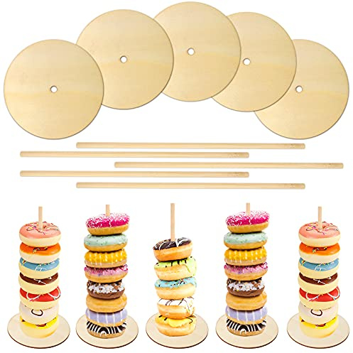 OOTSR 5 Stück Holz Dessert Donut Tower Ständer Bar Holz Bagels Kuchen Dessert Tisch Display Ständer Halter für Hochzeit Geburtstag Leckerli Party Dekoration