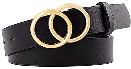 QH-Shop Mädchen Ledergürtel Kids Leather Belts Mode Schwarz Weichen Kunstleder mit Schnalle Doppel O-Ring Verstellbarem Einzigartig Design für Frauen Damen Kleider Jeans Hose Uniform