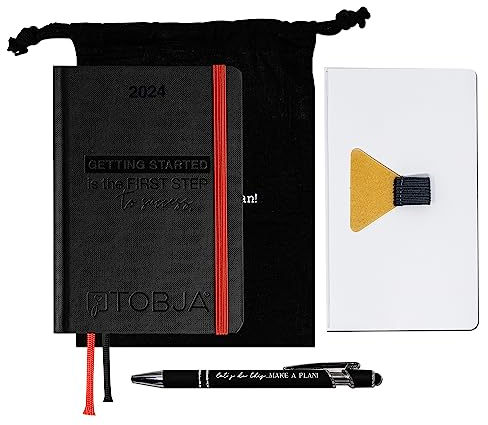 TOBJA Taschenkalender 2026 A6 schwarz + Zubehör Set - Terminplaner mit Froschtasche, Stift, Pen-Loop und Beutel | Hardcover Kalender 2026 A6 (black + Zubehör)